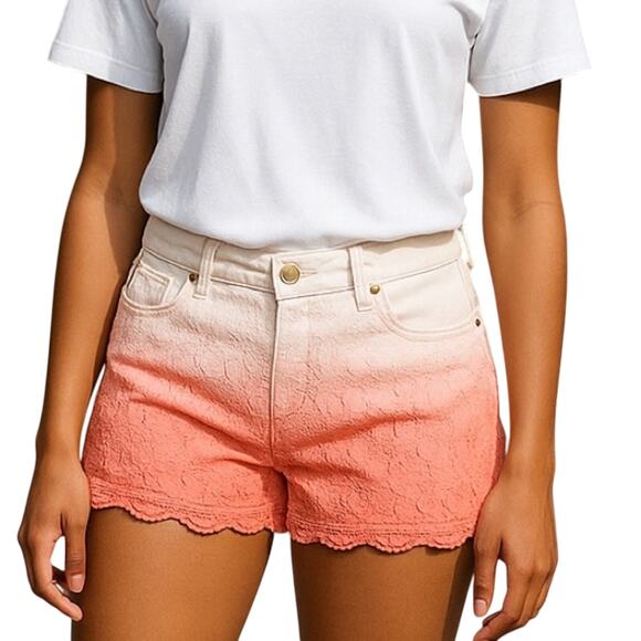 Hot Kiss Juniors CICI Ombré Lace Overlay Denim Shorts Pink White Size 11 Raw Hem - Picture 1 of 8